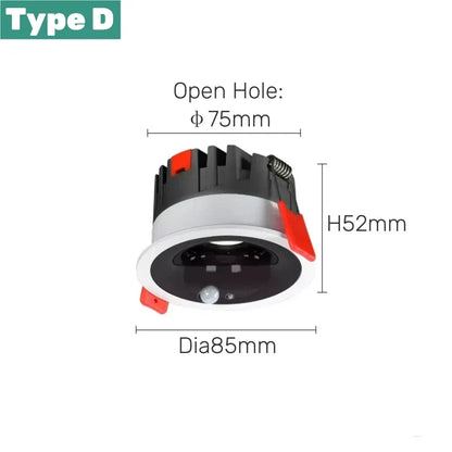 PIR Bewegungsmelder LED Decken Einbaustrahler 12W - Oberflächenmontierte Blendfreie Smart Beleuchtungseinheit für Treppen Schlafzimmer Zuhause Strahler