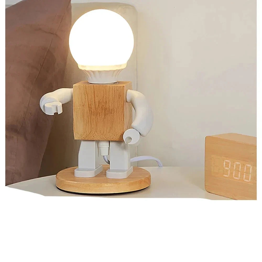 Frendorf | RoboLume Nordic Holz-Tischlampe | Verstellbares Roboter-Design | Nachhaltige Deko & Leselampe