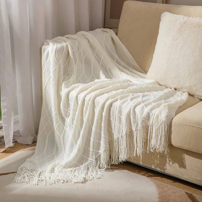 Gemütliche lila Diamant Strickdecke