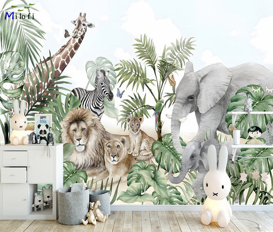 Frendorf | Chillende Löwen und tierische Freunde Kinderzimmer Tapetenwandbild