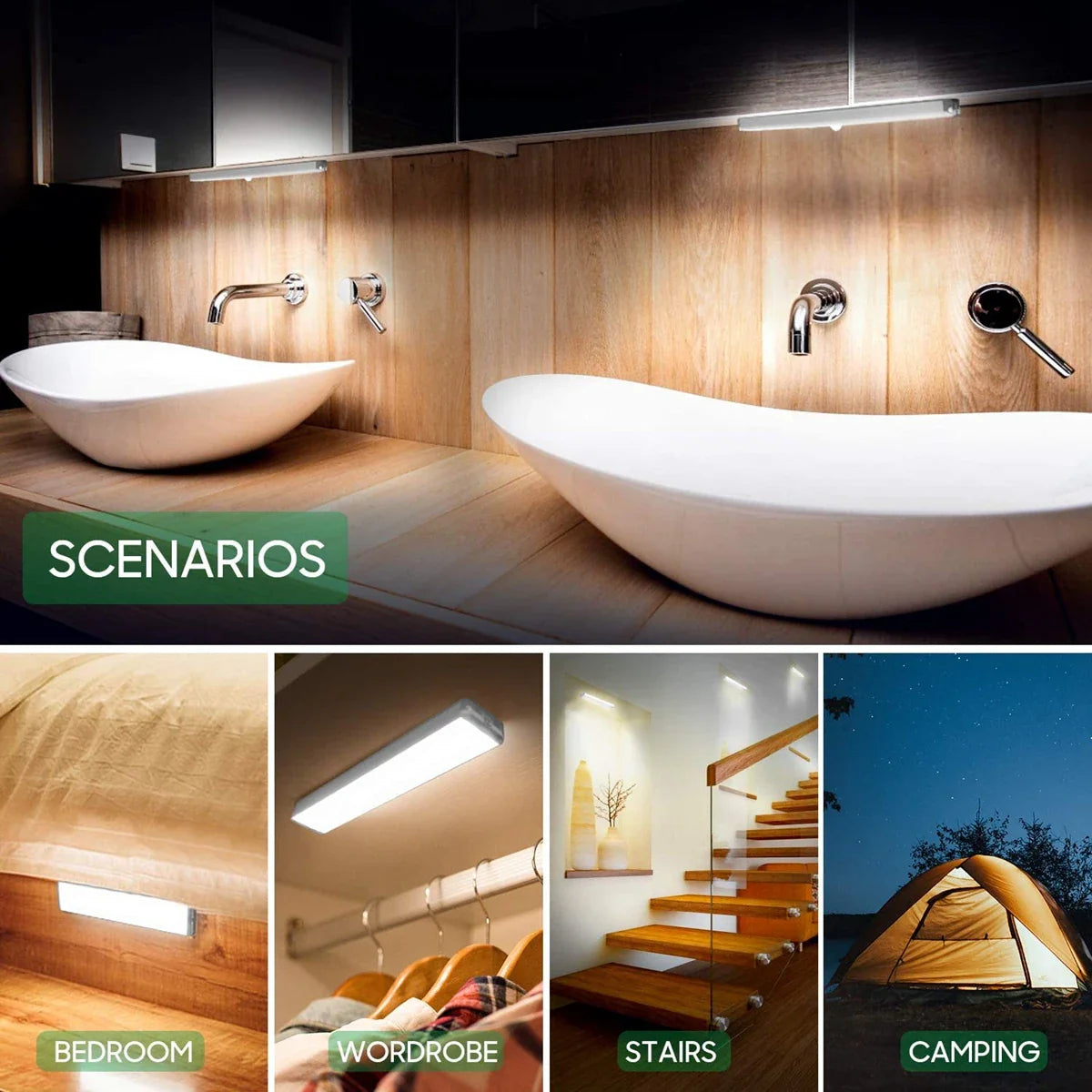 Drahtlose LED-Bewegungsmelder-Nachtlicht für Küche, Schlafzimmer, Kleiderschrank, Treppenhaus und Schrankbeleuchtung