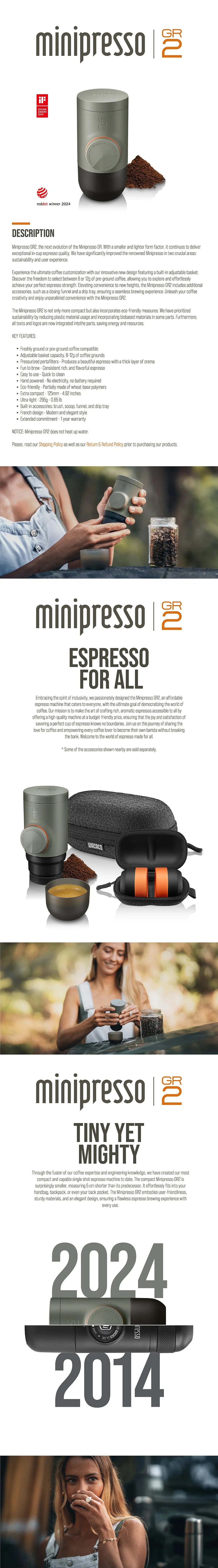 WACACO Minipresso GR2 – Tragbare Espressomaschine für den Außenbereich, kompatibel mit gemahlenem Kaffee, Reise- & Camping-Kaffeemaschine Geschenk