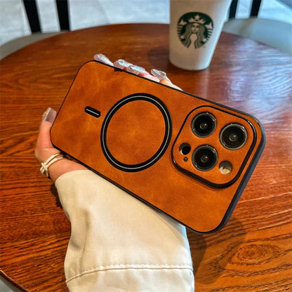 Frendorf | Luxus Hirschleder Apple iPhone Hülle | Magnetische Handyhülle, Kabellose Case, MagSafe, Wireless-Laden, Schutzhülle, Cover iPhone 15, 14, 13 Pro Max Plus