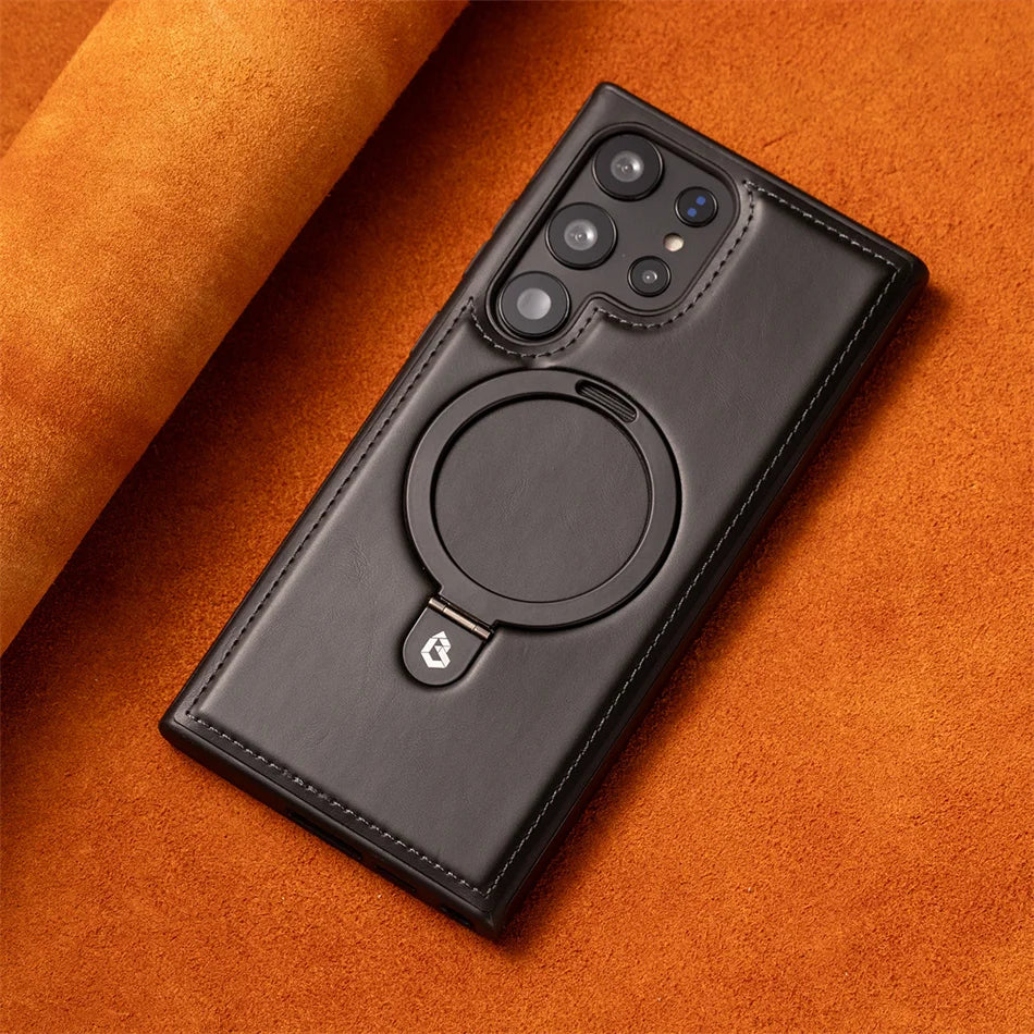 Frendorf | Magnetische Leder Samsung Galaxy Wireless Charging Ringhalter Hülle