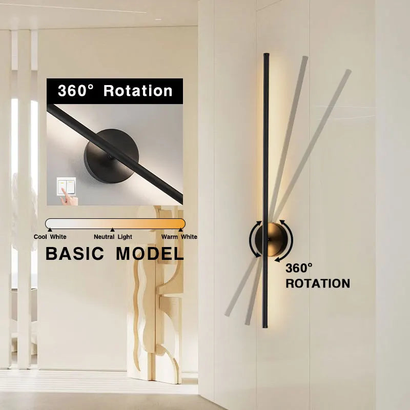 Frendorf | Schwarze dimmbare LED-Wandleuchte mit Touch-Schalter – 360° drehbare Wandlampe für Schlafzimmer, Wohnzimmer und Innenräume