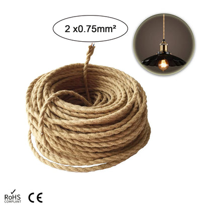 Frendorf | 2 Kern 0,75 mm² gedrehter Vintage Edison Lampenkabel – 3M bis 30M geflochtenes Textil Beleuchtungskabel für DIY Pendelleuchten, Kronleuchter und Industriedesignlampen