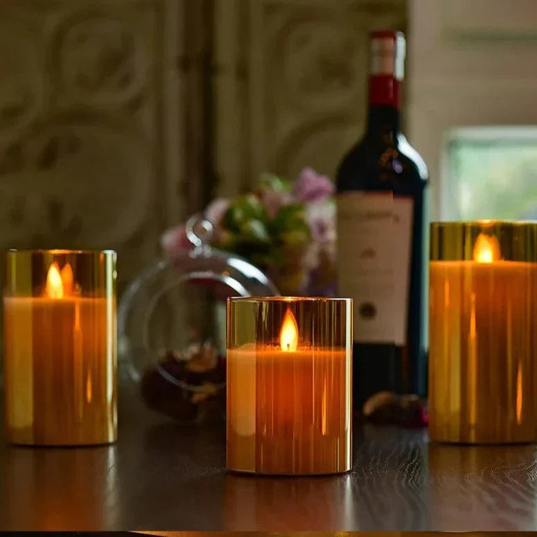 Frendorf | GlowLite™ Flammenlose LED Kerzen Set 3-teilig | Sicheres Stimmungslicht für Zuhause | Dekorative LED Kerzen