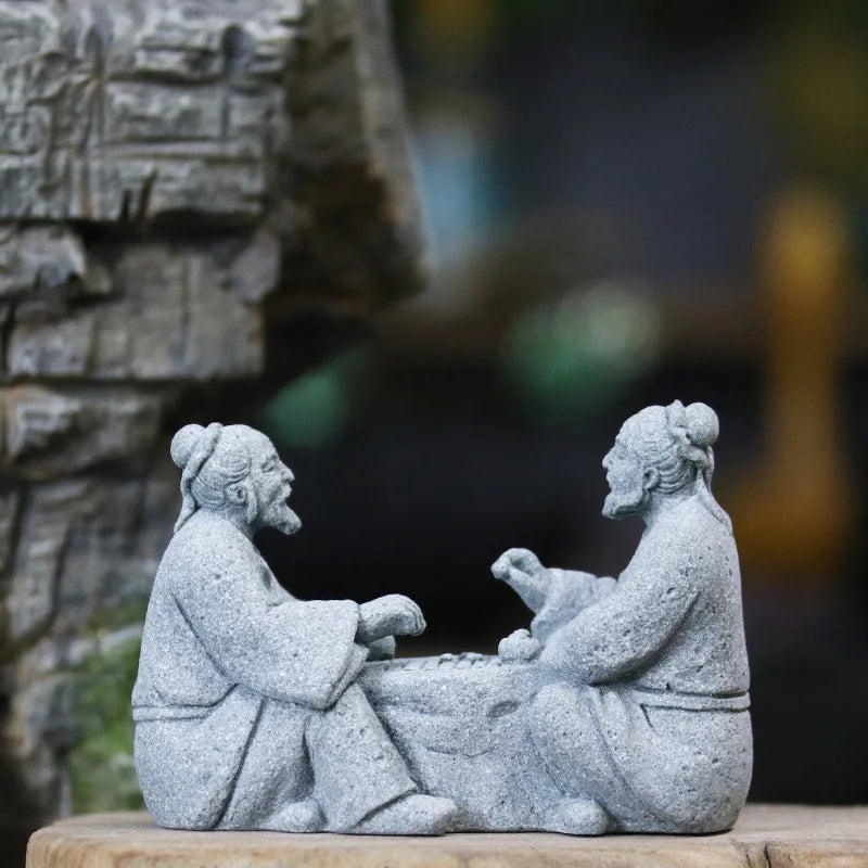 Miniatur Alter Fischer Schach Spielen Sand Steine Figur Aquarium Ornamente Feengarten Bonsai Steingarten Landschaft Raumdekoration