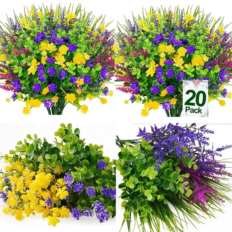 Frendorf | 20 Bündel UV-beständige Outdoor-Kunstblumen – Künstliche Plastikblumen für Zuhause, Garten und Hochzeitsdekoration