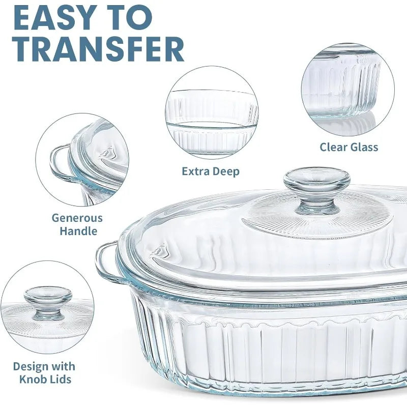 4-teilige Glas-Auflaufform, Set mit 2 Auflaufformen mit Glasdeckeln, 1,9 Qt und 3 Qt