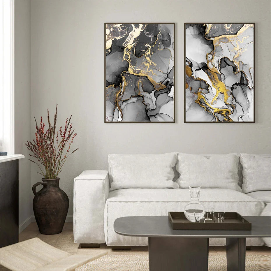 Modern Marble Texture Gold Black Posters Luxury Canvas Painting Wall Art Print Pictures for Living Room Interior Home Decoration