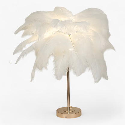 FeatherGlow | Tischlampe mit Touch-Control - LED mit Federn für Hochzeiten und Raumdekoration