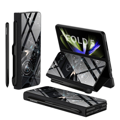 Frendorf | Stoßfeste Rüstungshülle Hülle Glas Abdeckung Ständer Einfügkarte Lederhülle für Samsung Galaxy Z Fold 5/4