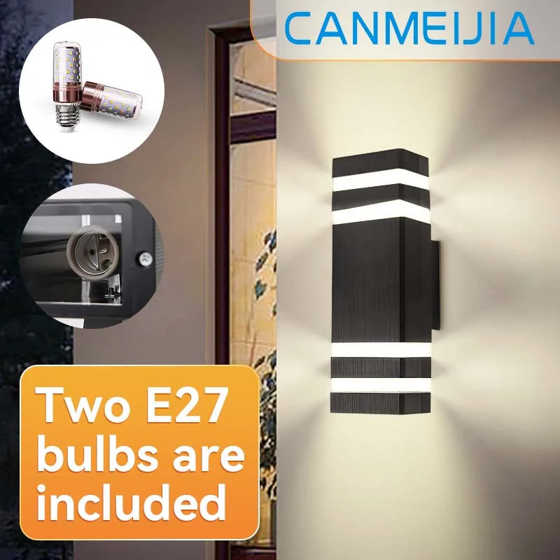Frendorf | Außenwandleuchte – Moderne wasserdichte Auf- und Abwärts-LED-Lampe mit 2PCS E27-Glühbirnen für Garten, Veranda, Balkon und Außenwände (110V–220V, IP65 klassifiziert)