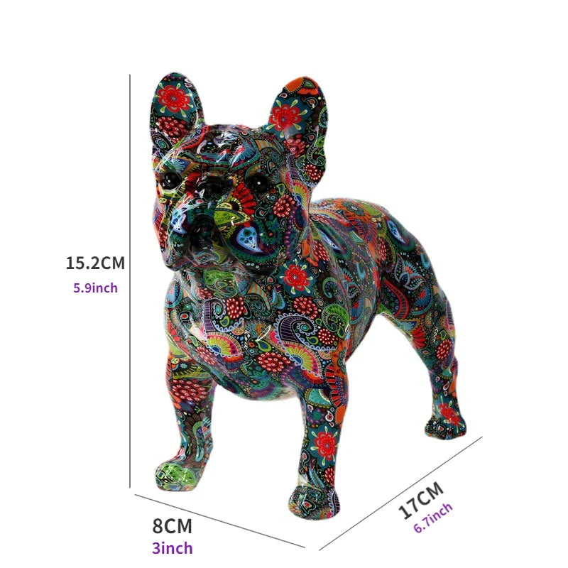Bunte stehende Französische Bulldogge, Kunstharz-Statue, Dekoration, Haustier-Hund, DIY-Graffiti-Kunsthandwerk, Desktop-Tierstatue-Ornament.