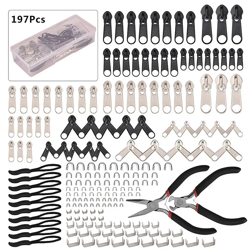 Reparaturset für Reißverschlüsse - 197/84/8-teiliges Reißverschluss-Ersatzzubehör für Kleidung, Zelte - Installationszange für Verlängerung, Gepäckreparatur