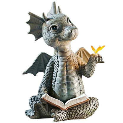 Garten Lese Buch kleiner Drache Skulptur süße Drachen Statuen Harz Drachen Skulpturen Kunst Ornament für Rasen Hof Haus Dekor
