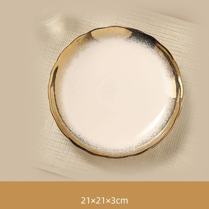 Wavy Nordic Gold Ceramic Retro Dinner Plate