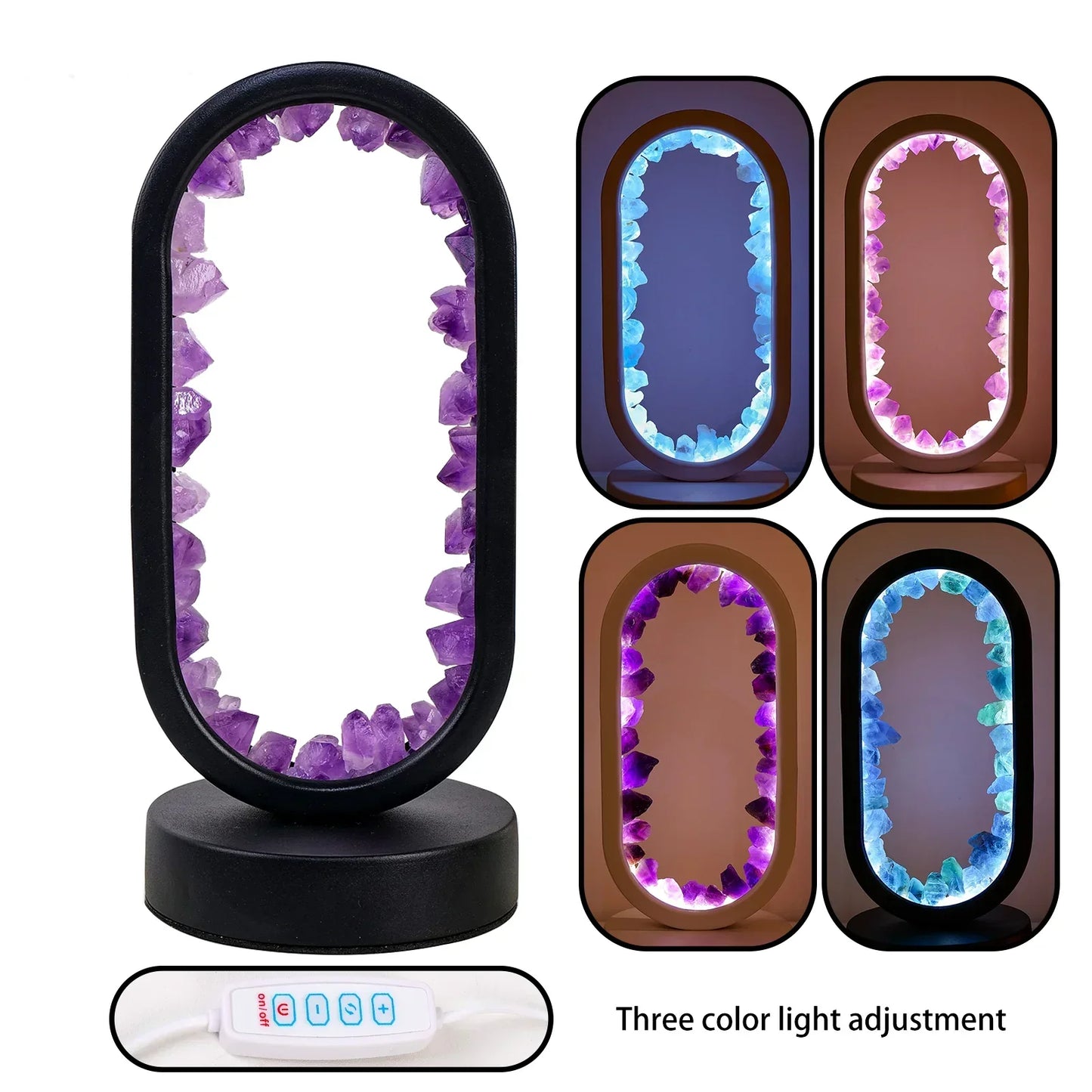 Frendorf | CrystalLoom Amethyst Nachtlicht | Natürliches Ovallicht | Stimmungsvolles Design für Schlafzimmer & Dekoration