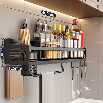 Wandmontierter Küchenorganisatorregal: Gewürzstorage Rack mit Messerhalter - Gewürz Essstäbchen Löffel Schaufelaufbewahrung
