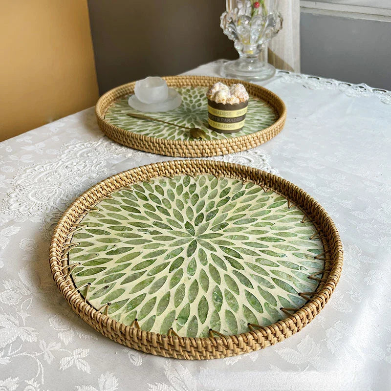 Lotusblatt Rattan & Muschel Obstkorb Tablett