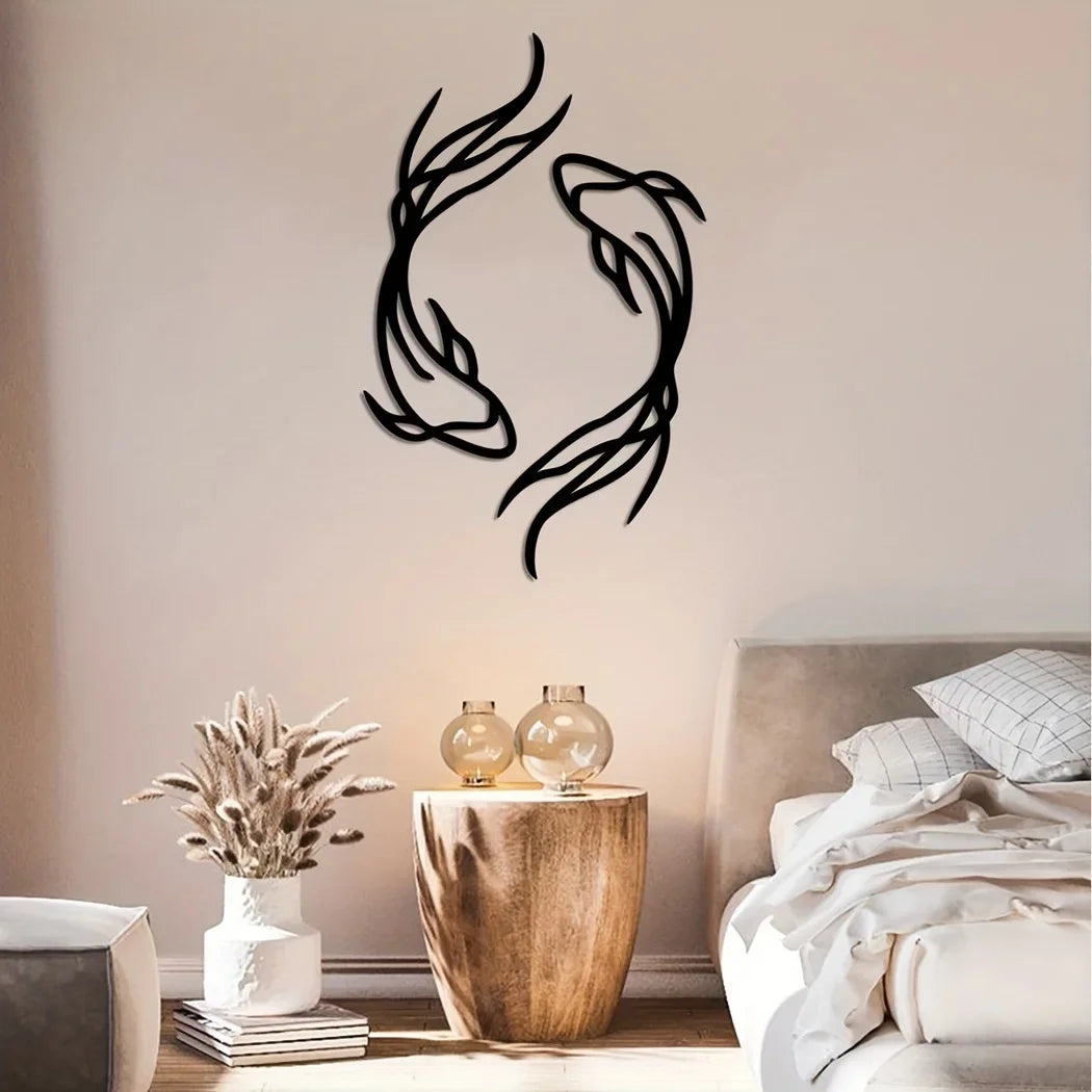 1 Stück Feng Fisch Kunst Metall Skulptur Minimalistische Linienkunst, Metall Wanddekoration Betta Fisch Wanddekoration Abstrakte Kunst, Fisch Vase Raumdekoration