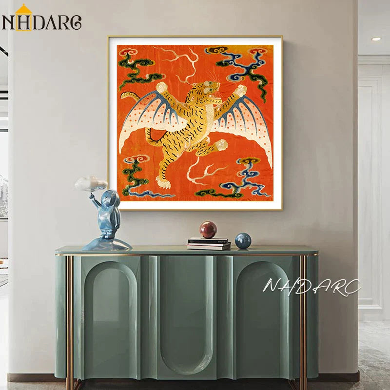 Leinwanddruck Malerei Poster Wandbild Kunst Tiger Muster Vintage Retro Stil Wohnzimmer Veranda Innenraum Wohnkultur