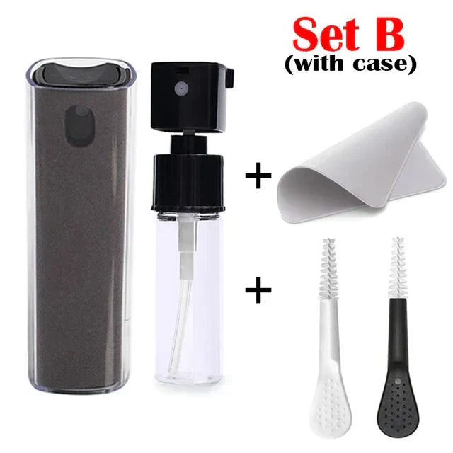 Frendorf | Mikrofaser Bildschirmreiniger Spray Set mit Tuch & Bürste für Smartphones, Tablets, Laptops