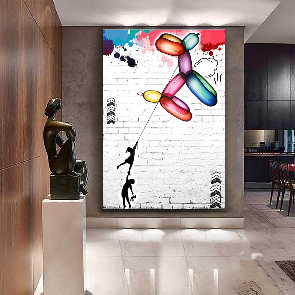 Graffiti-Ballon, guter Hund, Pop-Art-Poster, Druck auf Leinwand, Gemälde, abstraktes Bild für Wohnzimmer, Heimdekoration, rahmenlos