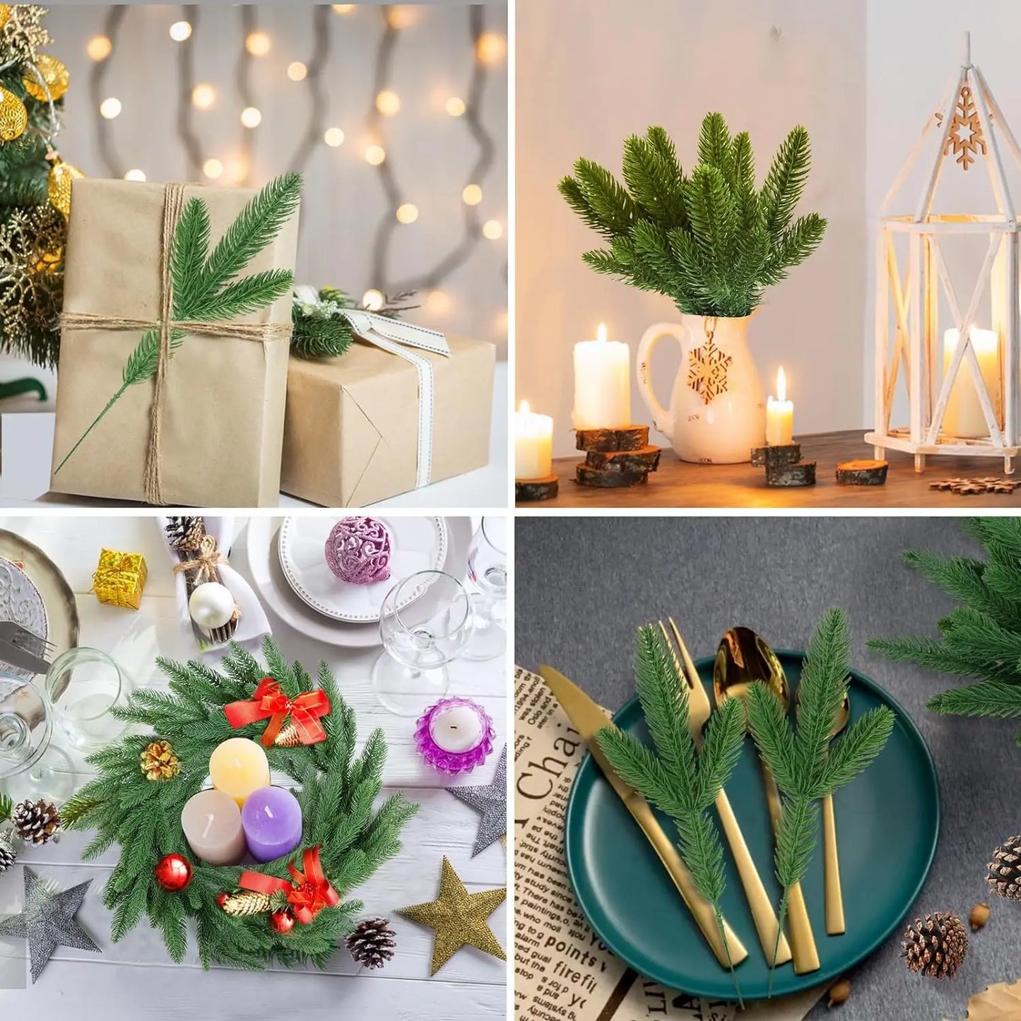 Frendorf | 24 Stück Künstliche Kiefernzweige Grüne Pflanzen Kiefernnadeln DIY Zubehör für Girlanden Kränze Weihnachten und Garten Dekoration