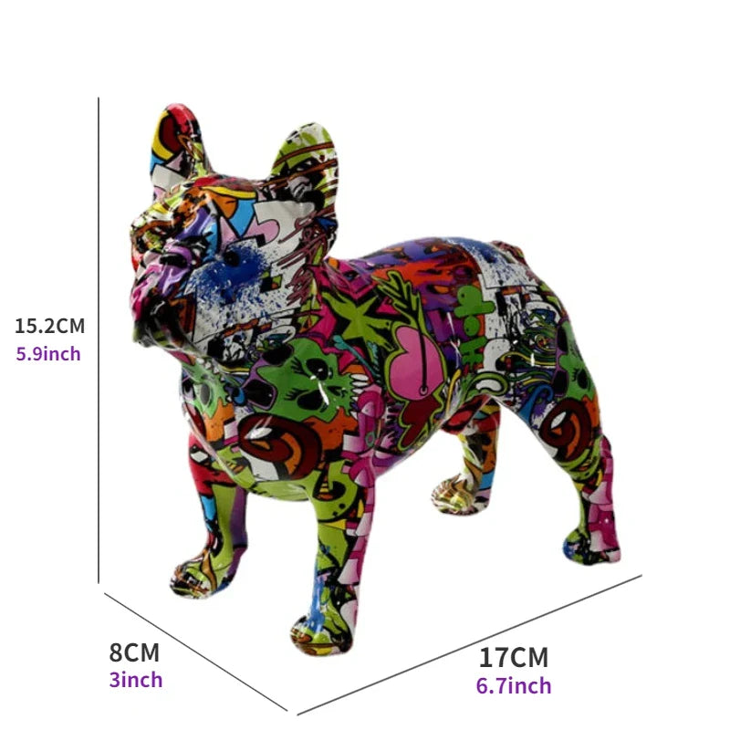 Bunte stehende Französische Bulldogge, Kunstharz-Statue, Dekoration, Haustier-Hund, DIY-Graffiti-Kunsthandwerk, Desktop-Tierstatue-Ornament.