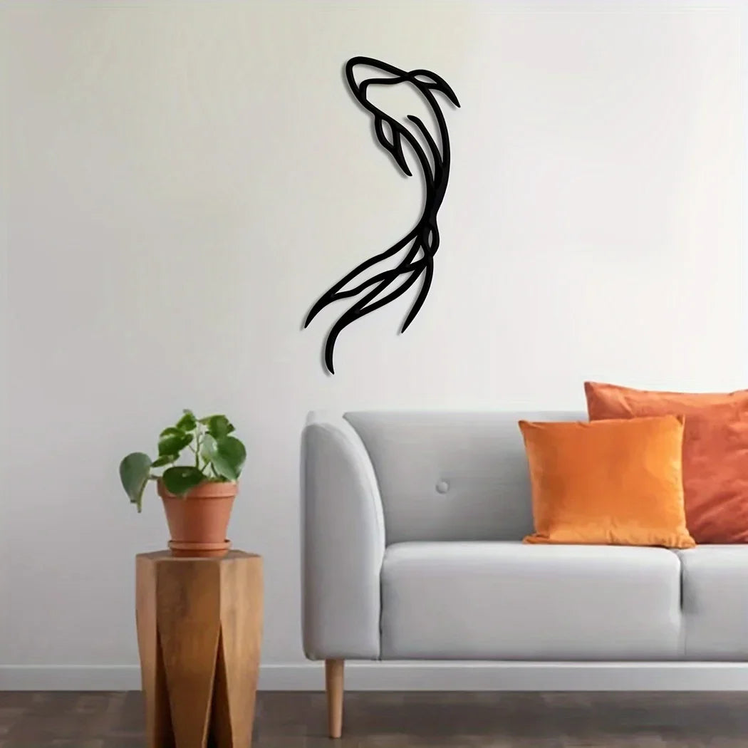 1 Stück Feng Fisch Kunst Metall Skulptur Minimalistische Linienkunst, Metall Wanddekoration Betta Fisch Wanddekoration Abstrakte Kunst, Fisch Vase Raumdekoration
