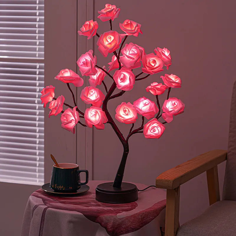 RGB Rose Blume Baum Lichter 24LED USB Batterie Tischlampe Feen Nachtlicht Zuhause Party Weihnachten Hochzeit Schlafzimmer Dekoration Geschenk