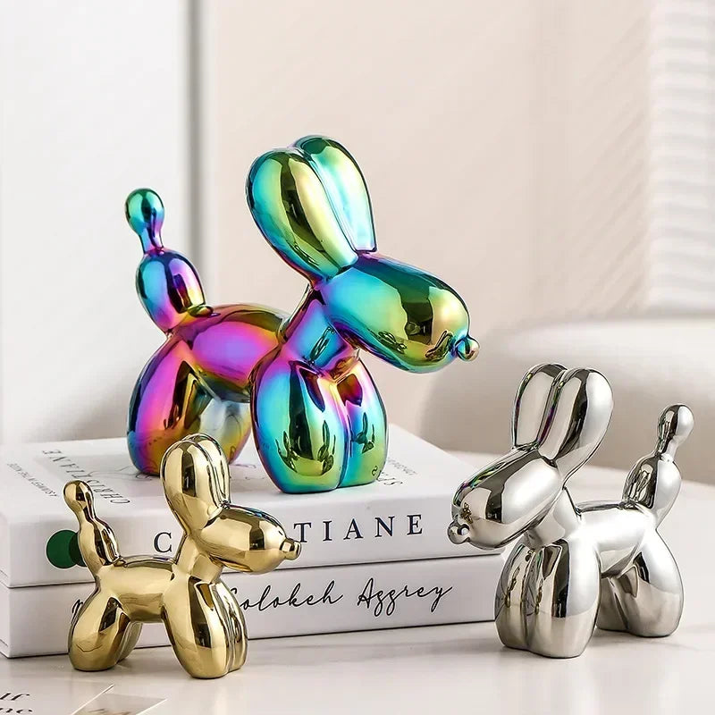 Nordic Keramik Ballon Hund Skulptur Gold Tier Dekorationen Statue Wohnzimmer Ornamente Kreative Desktop Ornament Wohnkultur