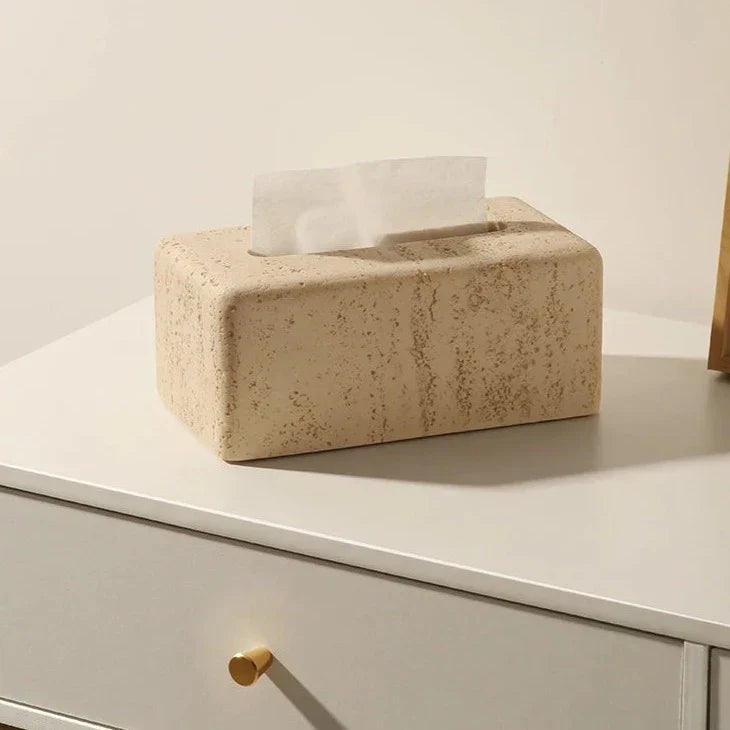 Frendorf | Travertino Faux Travertine Taschentuchhalter | Elegante Badezimmer-Deko | Praktisch & Stilvoll
