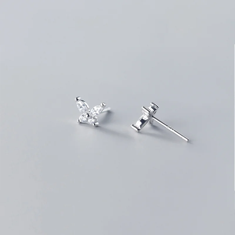 Frendorf | 925 Sterling Silver Romantische Mini Schmetterling Weiße Zirkon Stecker Ohrringe für Frauen Schicke Hochzeits Piercing Schmuck Geschenk