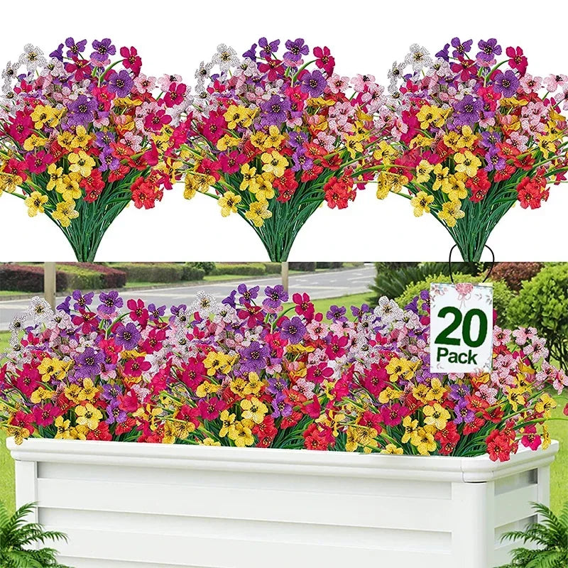 Frendorf | 20 Bündel UV-beständige Outdoor-Kunstblumen – Künstliche Plastikblumen für Zuhause, Garten und Hochzeitsdekoration