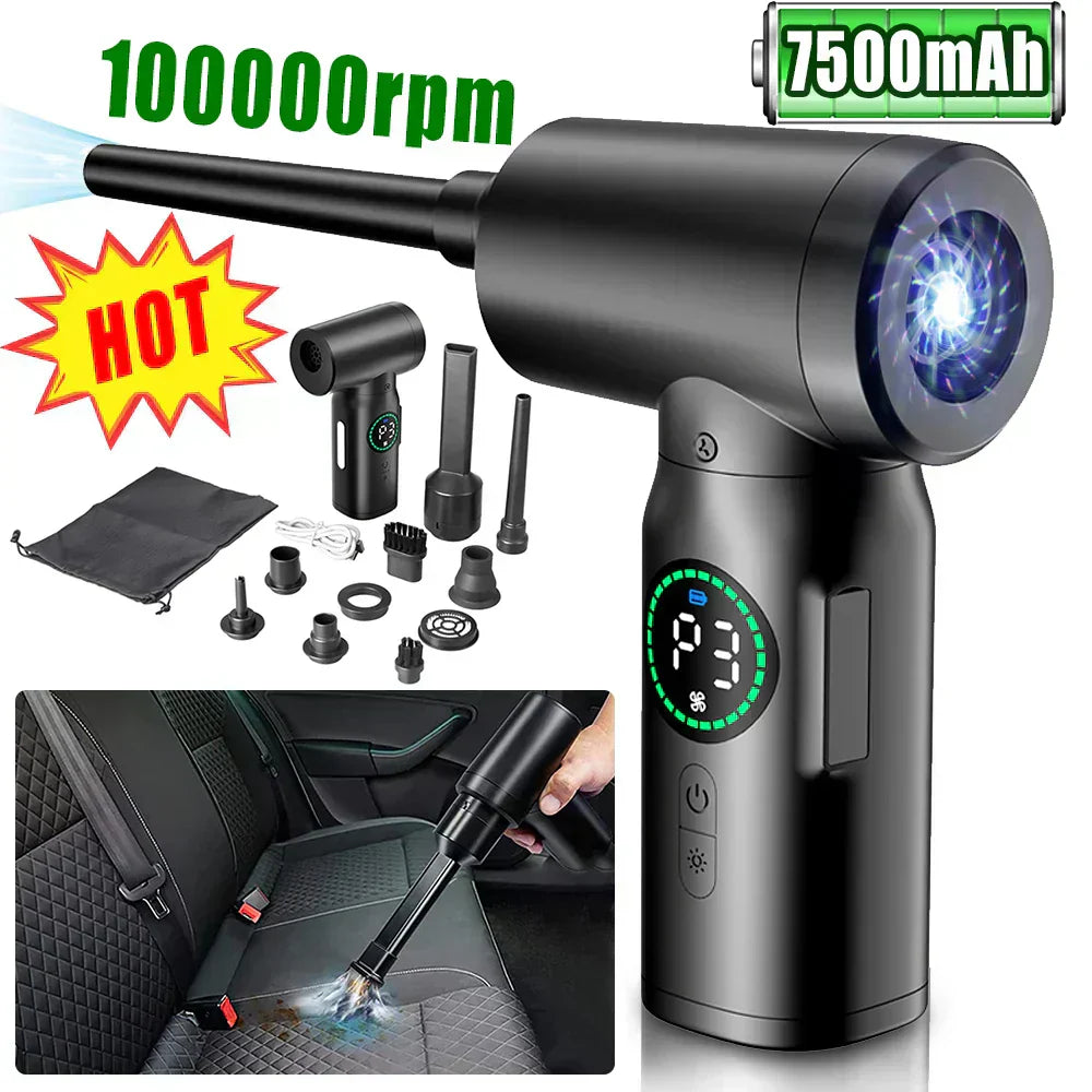 Frendorf | 2-in-1 Tragbarer Staubsauger & Bläser | 7500mAh Batterie, LED Licht & Vielseitig für Zuhause, Auto & Büro Reinigung