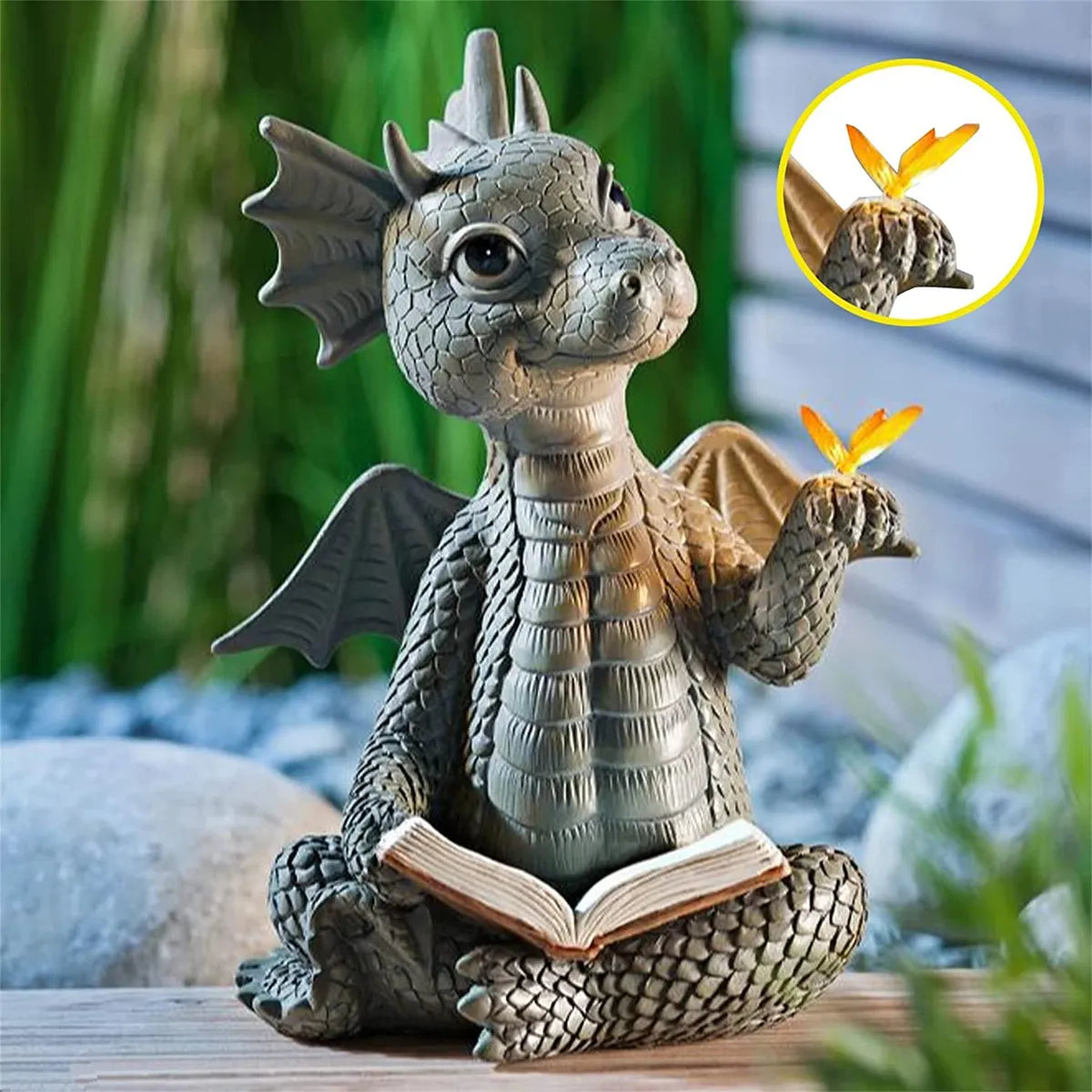 Garten Lese Buch kleiner Drache Skulptur süße Drachen Statuen Harz Drachen Skulpturen Kunst Ornament für Rasen Hof Haus Dekor