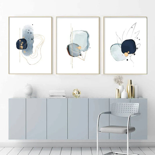 Frendorf | BohoBlush Aquarell Poster | Abstrakter Leinwanddruck in Beige, Rosa & Gold | Geometrische Wandkunst für Wohnzimmer & Dekoration