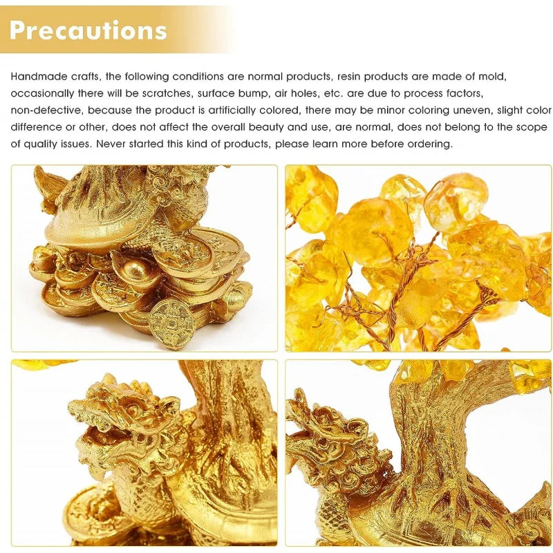 Drachen Schildkröte Feng Shui Kristall Glücks Geldbaum Bonsai Dekoration Ornament für Reichtum, Glück, Wohlstand, Erfolg