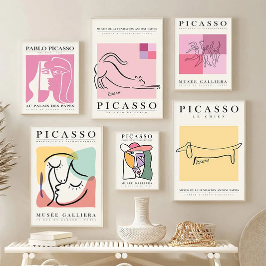 Picasso Colour Print Wall Art Cat Dog Line Canvas Painting Abstract Character Colour Block Poster Home Living Room Decoration