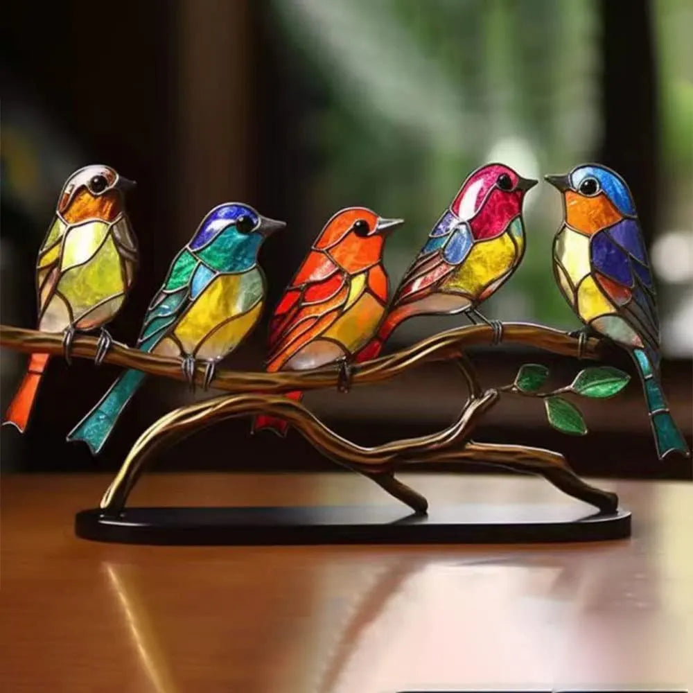 Frendorf | ElegantAviary | Bunte Vögel auf Ast Schreibtischornamente