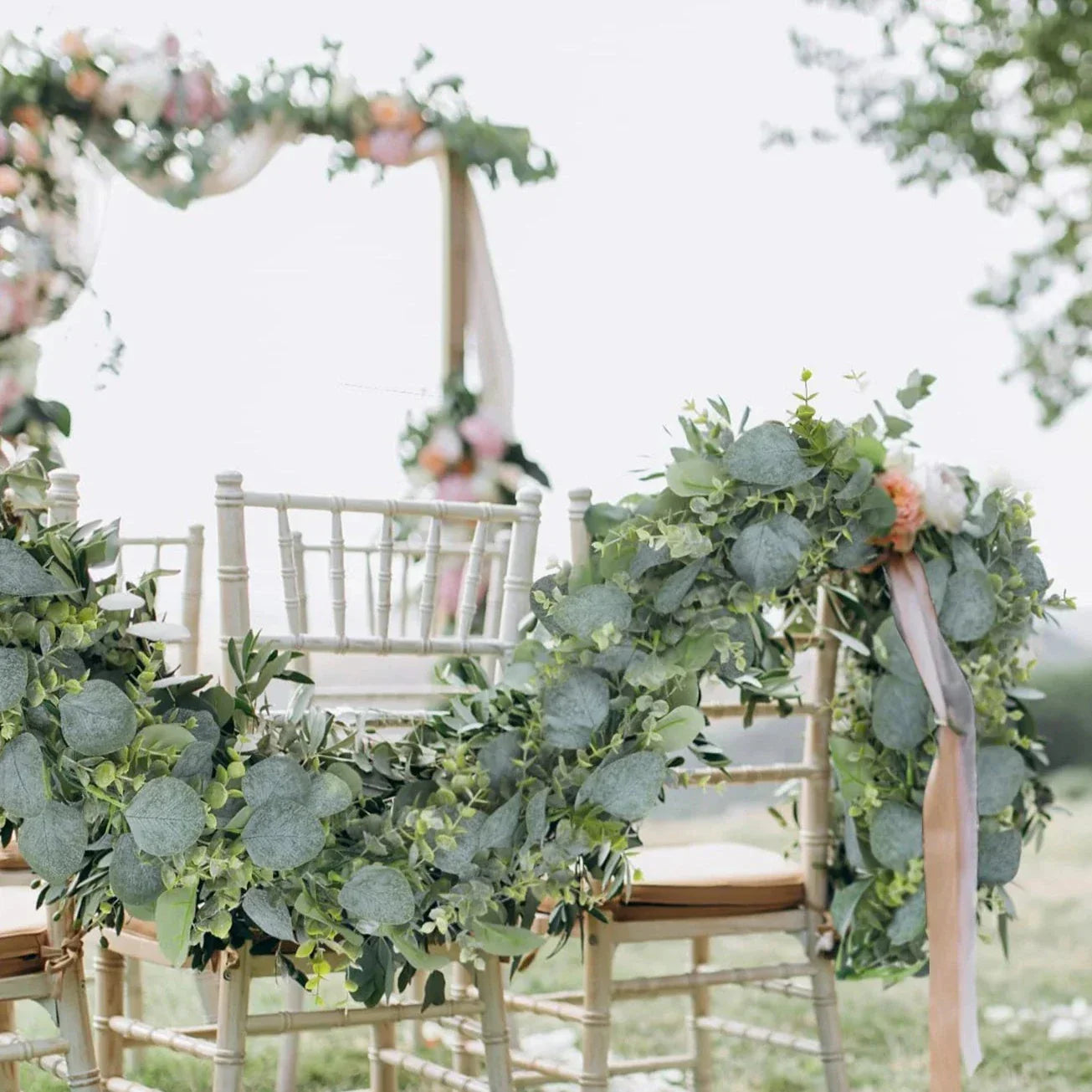Frendorf | EucaGreen™ Eukalyptus Girlande 2er Set | Kunstpflanzen Deko | Ideal für Hochzeit, Tischdeko & Wanddekoration