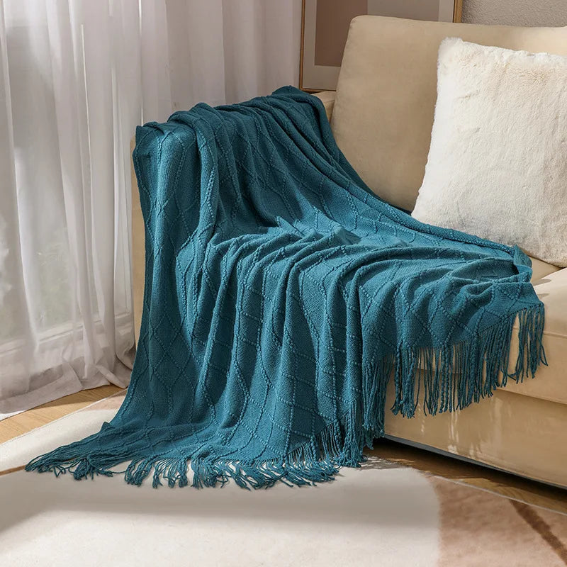Gemütliche lila Diamant Strickdecke