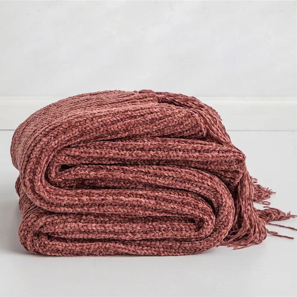 Frendorf | HeartKnit Kuscheldecke aus Chenille | Strickdesign | Für Bett & Sofa | Weich & Gemütlich