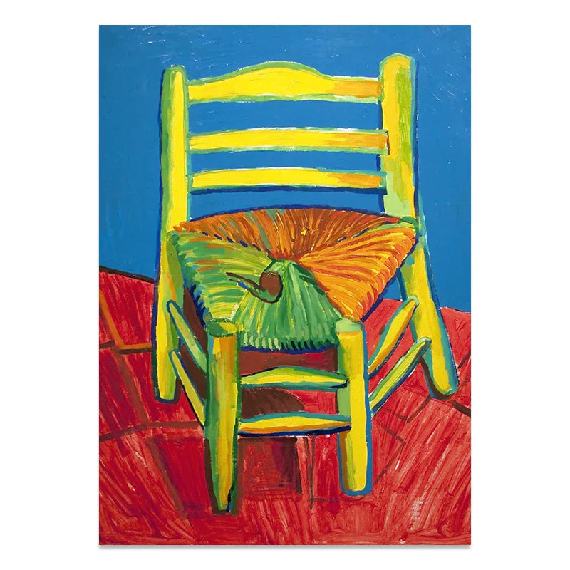 David Hockney Kunststil Bunte Stuhl Leinwanddruck Gemälde Plakat Wandbild Ornament Wohnzimmer Innenraum Wohnkultur