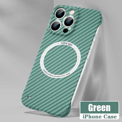 Frendorf | Ultra dünnes Carbonfaser-Magnetgehäuse für iPhone 16 15 ProMax 14 Plus 13 12 11 Pro Max Magsafe Wireless Charging rahmenloses Cover