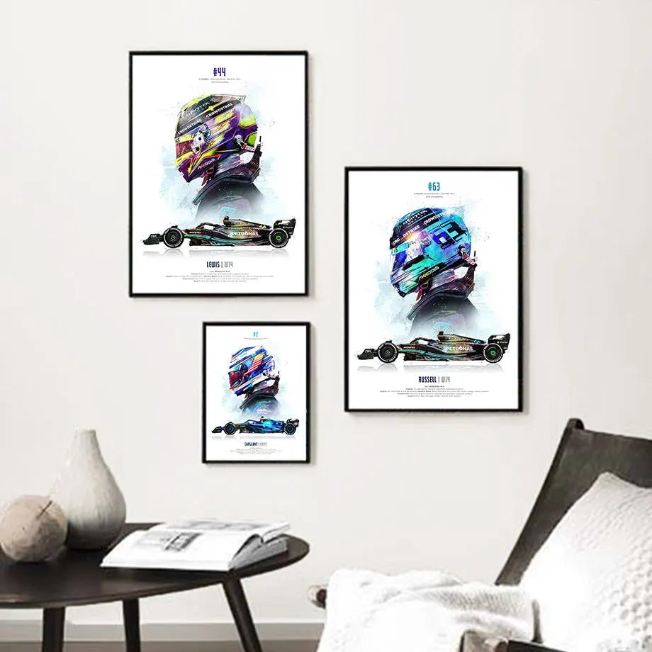 2023 Saison FI Formel 1 Rennhelm Bewegung Pop Aquarell Wandkunst Leinwandmalerei Nordic Poster Wohnzimmer Dekoration