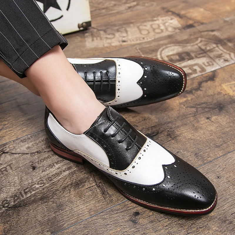 Frendorf | Herren Luxus Schuhe Brogue Schnürung Casual Britischer Stil Kontrastfarbe Oxford Büro